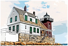 Rockland Breakwater Light on a Summer Day - Digital Painting